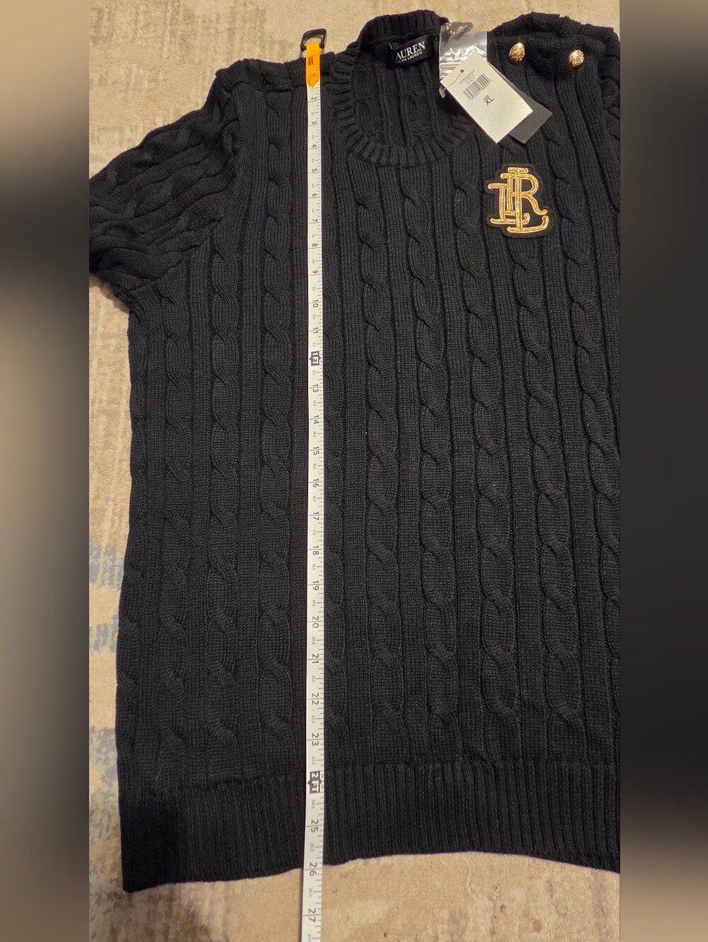 Lauren Ralph Lauren Button Trim Cable Knit Sweater. Size XL. BLACK. NWT - Picture 6 of 7